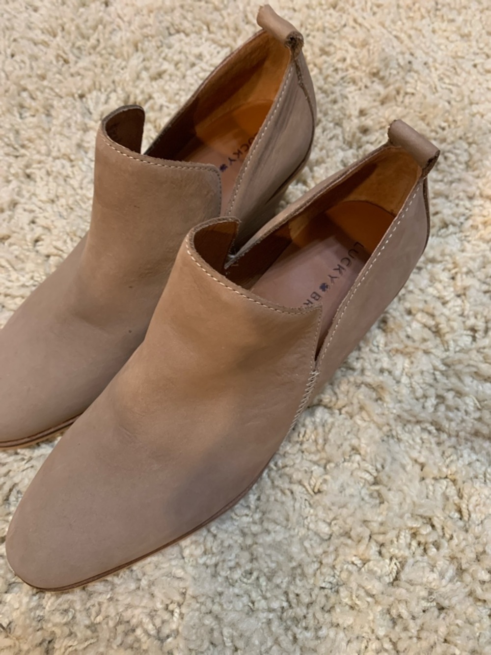 Lucky Brand Taupe Suede Ankle Slip-On Booties